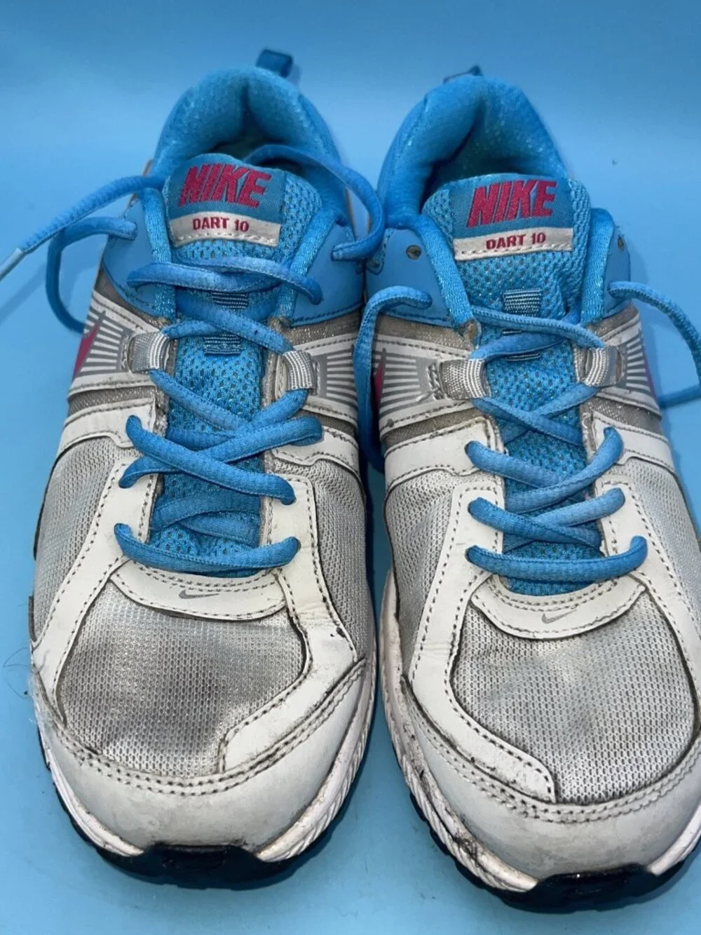 NIKE Dart 10 Athletic Shoes Size 5Y White Blue Pink 580463-008